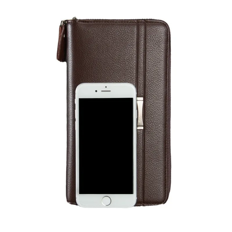 Mens New Fashion Casual Business Dual Zip Large Capacity Handbag Change Purse