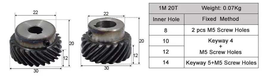 1 Stück Rechts- und Linksspiralgetriebe 1M 20T 1 Mod 20 Zähne Innenbohrung 8mm 10mm 12mm 14mm und Ritzel für Maschinenteile – Detail 11