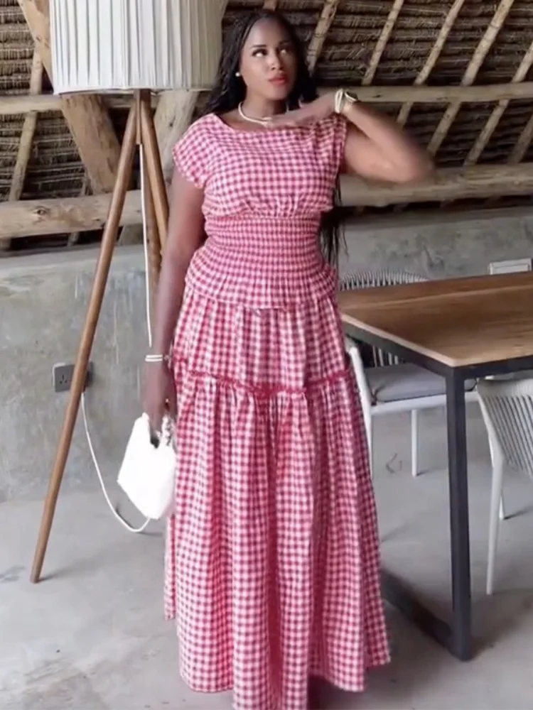 Wmstar Dress Women Wholesale Cross Border Clothing 2025 Summer New Fashion Checked Waist Cinching Body Hugging Top Skirt Set