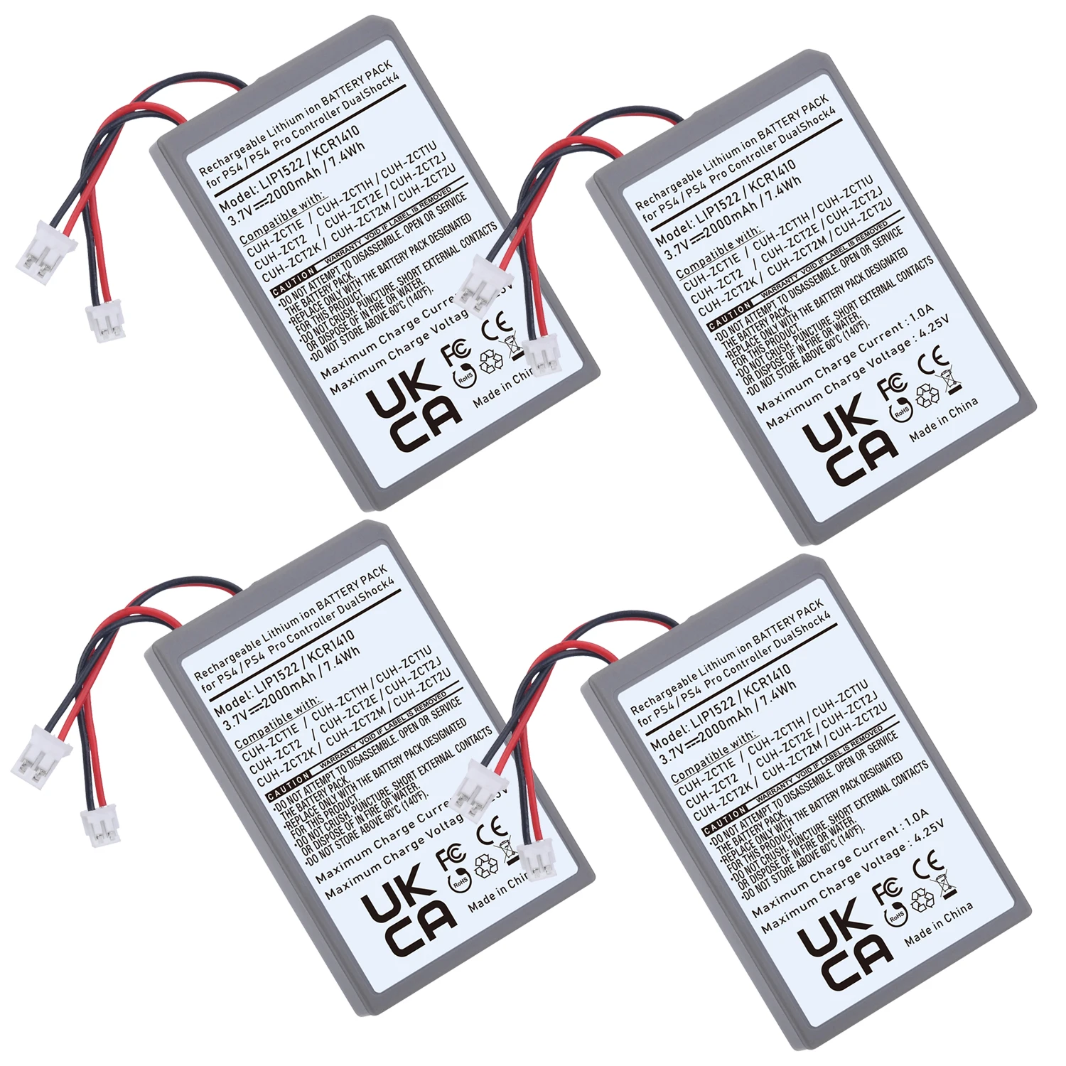 Batterie 4X2000Mah Ps4 Per Sony Ps4 Gamepad Dualshock4 V1 Controller Wireless Cuh-Zxtie Cuh-Zctiu Ps4 Pro Per Cuh-Zct2 Lip1522