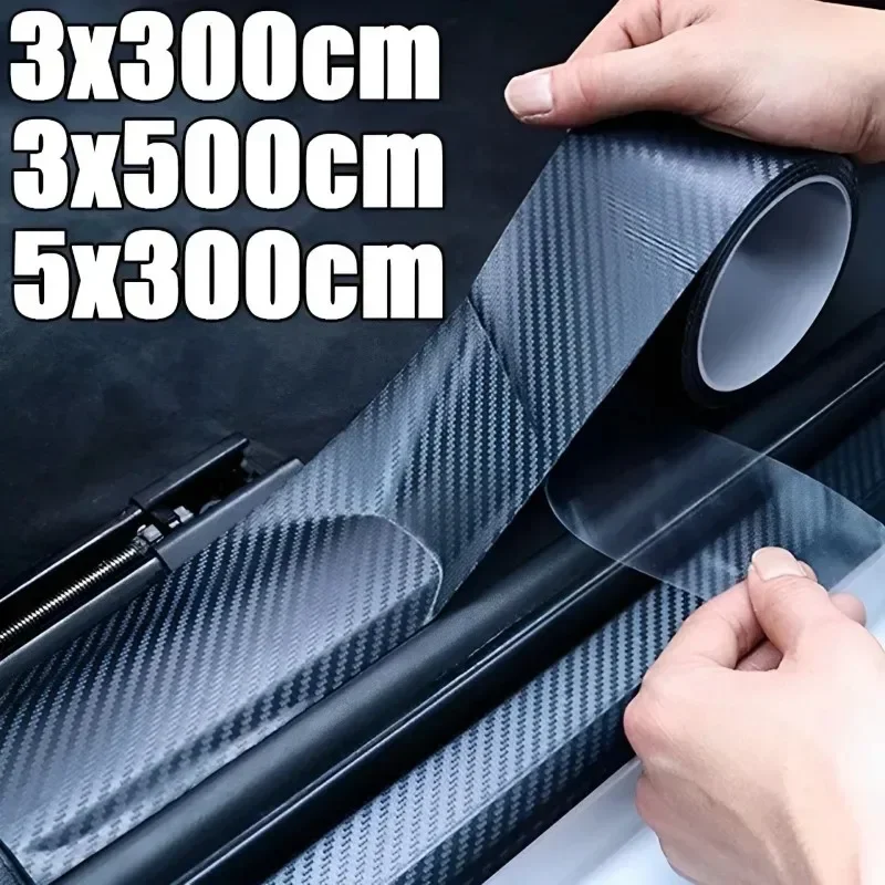 Black 3D Carbon Fiber Door Sill Protector – Nano Matte Anti-Scratch Film for Car Interior, Waterproof & Wear-Resistant