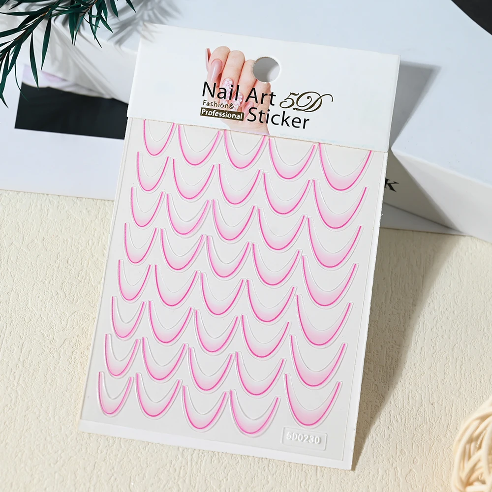 French Gradient Nail Sticker 3D - Crescent Design Nail Decal & Manicure Guide