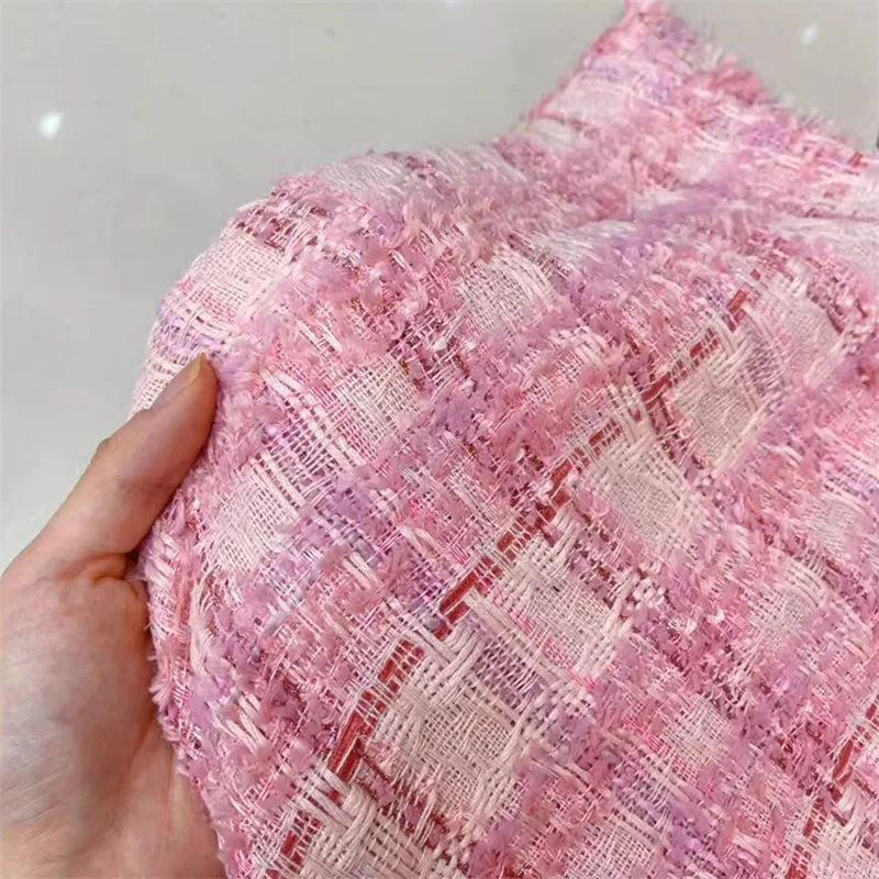 Autumn Classic Pink Woven Tweed Fabric, Handmade DIY Sewing Solid Color Fabric Material for Clothes Grid Designer By The Meter