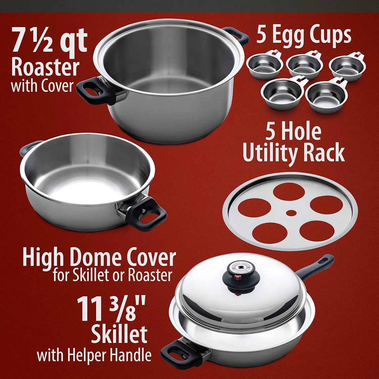 World's Finest 7-Ply Steam Control 17pc T304 Stainless Steel Cookware Set 3