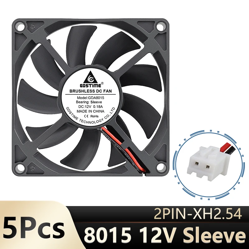

5 шт./лот Компьютерный Вентилятор Gdstime 12 В 2PIN2.54 80 мм 8015 8 см, бесшумные вентиляторы питания шасси постоянного тока