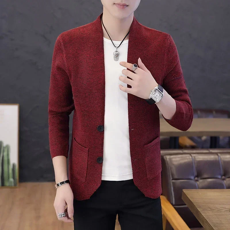 thumbnail image 1 of Suéter de punto con cuello en V para hombre, sudadera negra de negocios para hombre, nueva moda, jersey de gran tamaño Y2k, ropa de calle de lana con calefacción, 1 of 5
