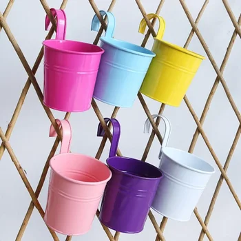Iron Hanging Flower Pot Balcony Planter with Detachable Hook Solid Color Herb Pot for Indoor Windows Garden Fence Railing 1
