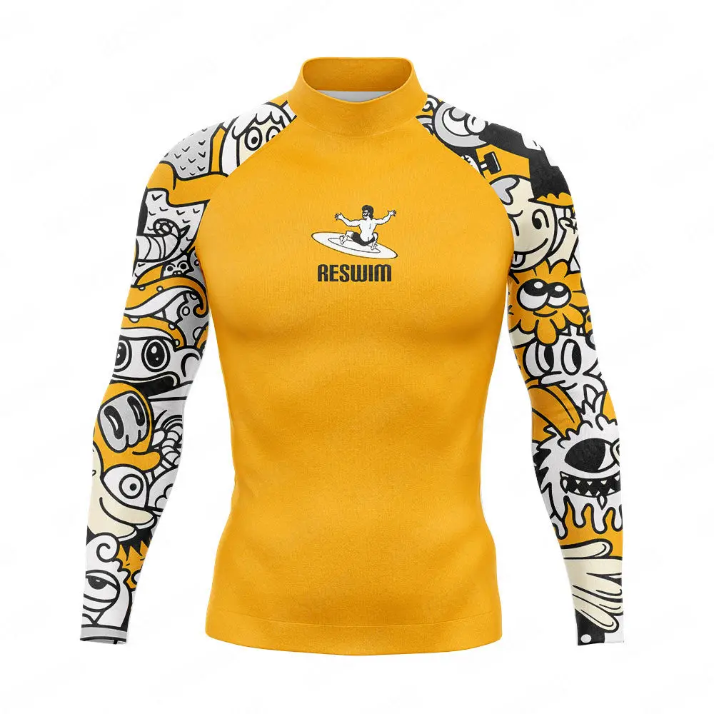 2025 Men's Long Sleeve Swim Surfing T-Shirt Rash Guards Swimsuit UPF 50+ Swimwear Summer Quick Dry Sports Surf Clothes Rashguard