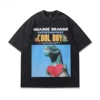 Men's Pure Cotton Washed Retro Printed Short-sleeved T-shirt Casual Loose Animation Printed Men's and Women's Trend Tops 2