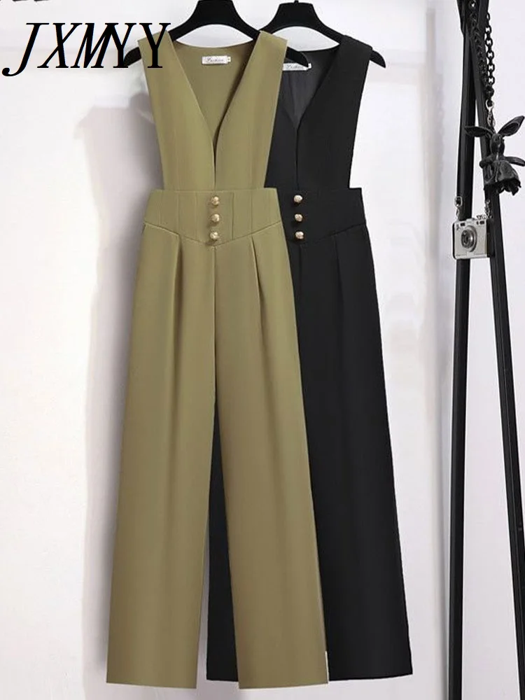 

Jumpsuits Women Wide Leg High Waist Office Ladies Sleeveless Ins Fashion Solid All-match Classic Female Clothes OOTD New Arrival