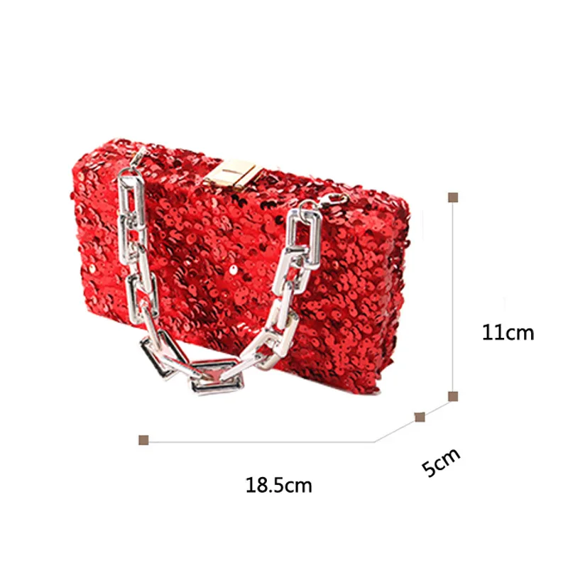 Evening Handbag Woman Cosmetic Bag Dinner Ladies Clutche Y2k Fashion Small Square Sequins Party Banquet Glitter Wedding Purses