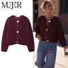 MUJER 2025 Knitted Cropped Cardigans Women Autumn Knitwears Short Sweaters for Women Button Women's Sweater Long Sleeve Cardigan