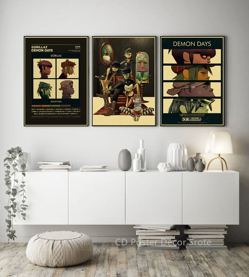 Vintage Art Poster Retro Gorillaz Music Prints Demon Days Kraft Paper Home Room Bar Club Decor Picture DIY Wall Painting