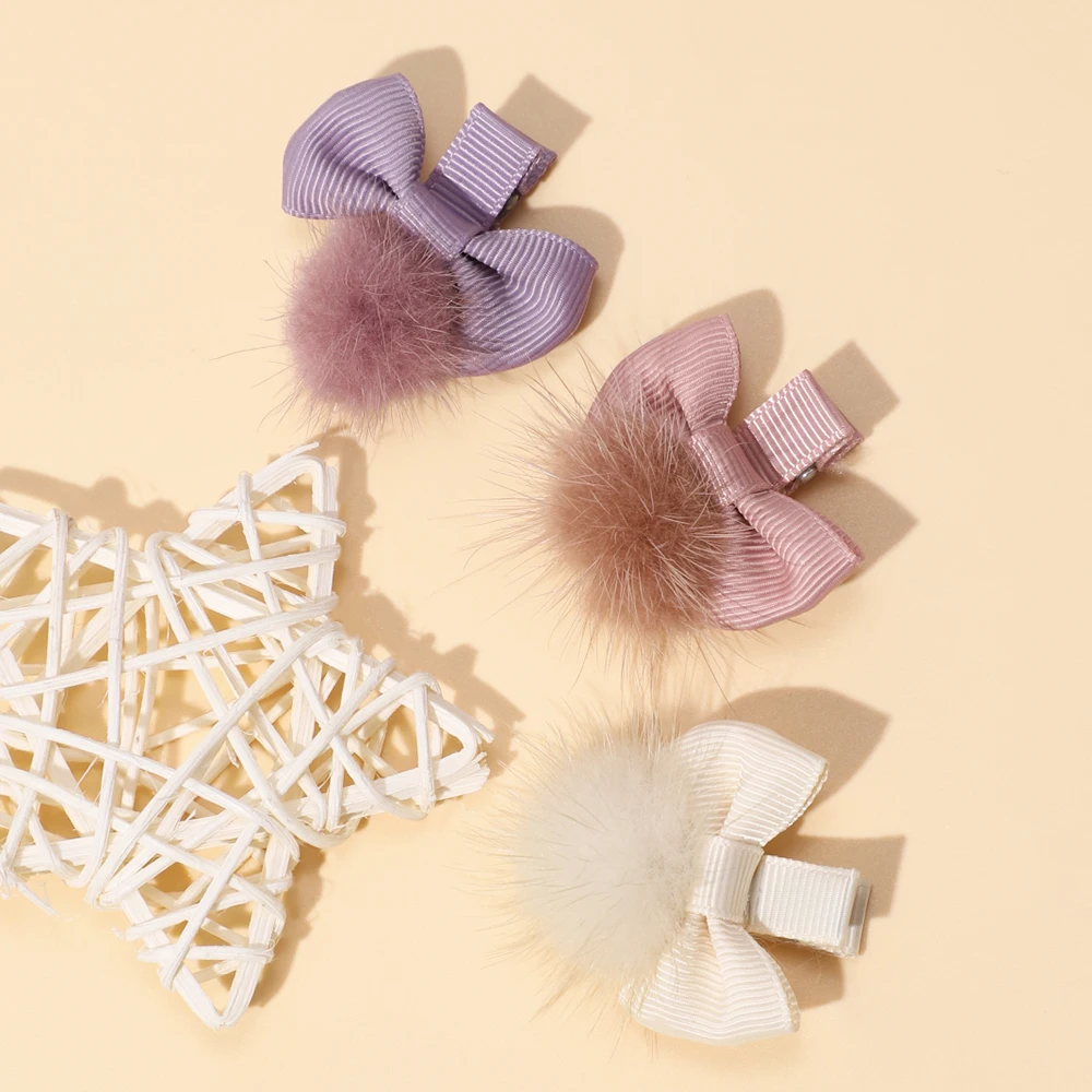 

Cute Colorful Hair Clips Polyester Bowknot Hairpin Fuzzy Ball Hairgrips For Baby Girls Headwear Sweet Kids Hair Accessories