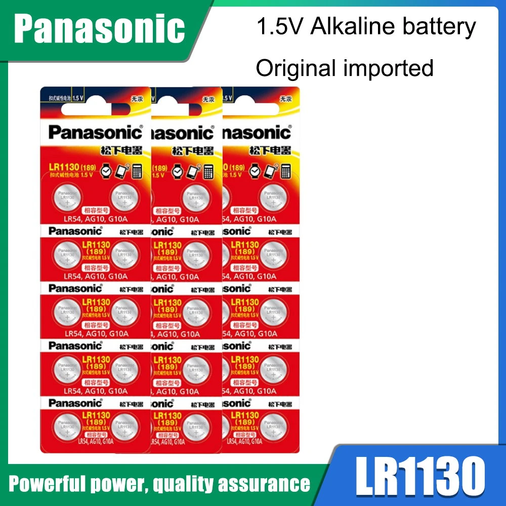 Panasonic LR1130 189 AG10 LR54 L1131 SR1130 V10GA 1.5V Button Cell Coin for Clock Calculator Scale Dry Primary Battery button cell battery