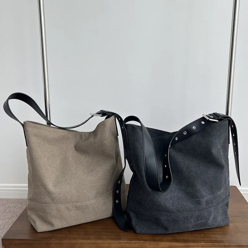 Casual Canvas Bucket Bag NEW Large Capacity Commuting Shoulder Bags For Women Designer Crossbody Bag 2025 Handbag Shopper Purse