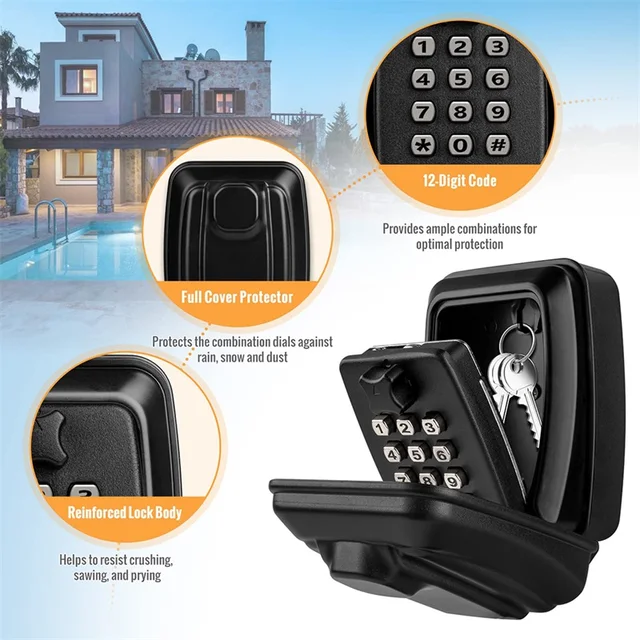 Waterproof Key Safe Box 12 Digits Code Combination Password Anti-theft Keys Storage Box For Office Home Homestay Outdoor Use 2