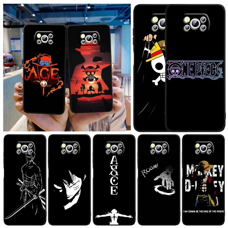 

One Piece Anime Cartoon For Xiaomi Mi Poco F5 F4 F3 F2 X5 X4 X3 M6 M5 M5S M4 M3 C40 Pro GT NFC 5G Black Phone Case Cover
