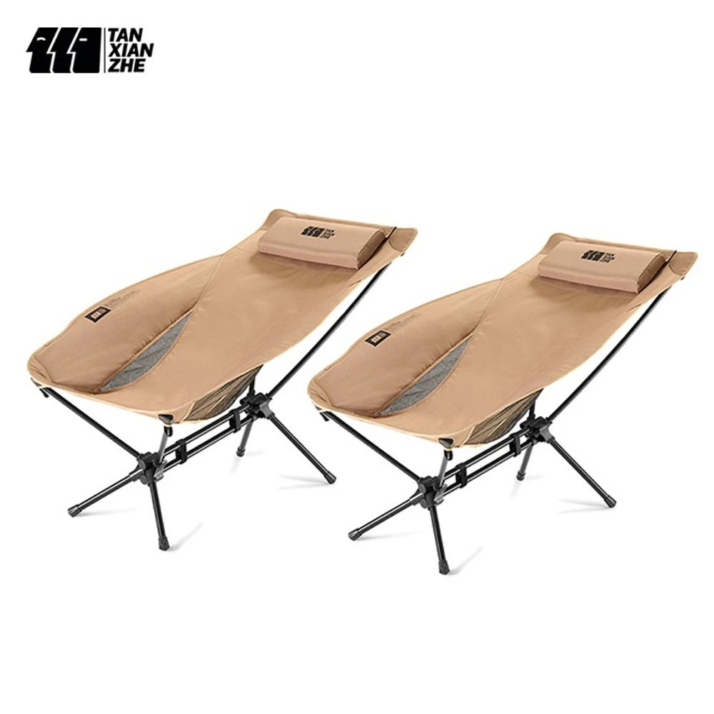 

TANXIANZHE Outdoor Portable Convenient Folding Chair Camping Ultra-Light Moon Chair Aluminum Alloy With Pillow Portable Recliner