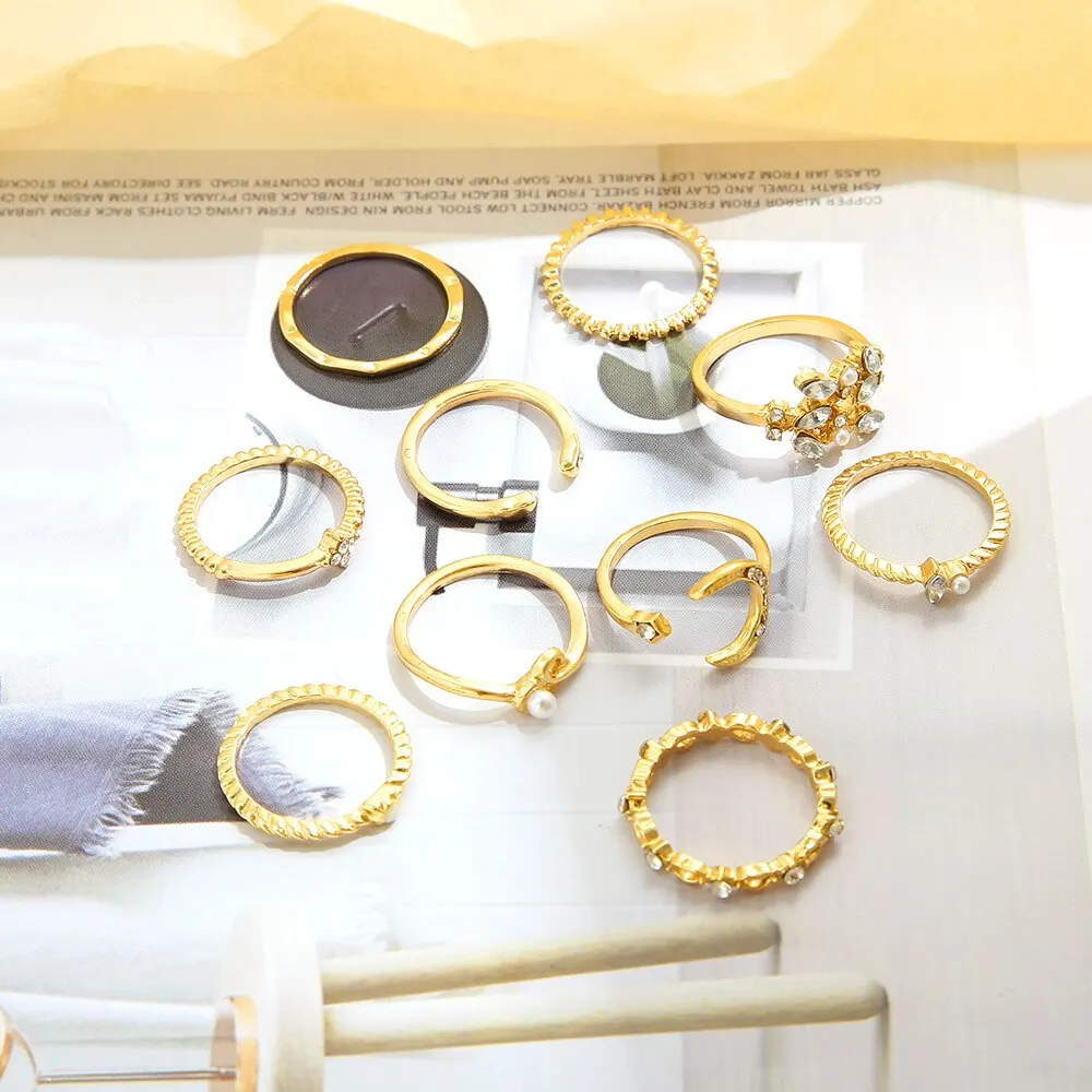 Ring set 10Pcs suit for women bohemian style coin snake moon star party gift jewelry