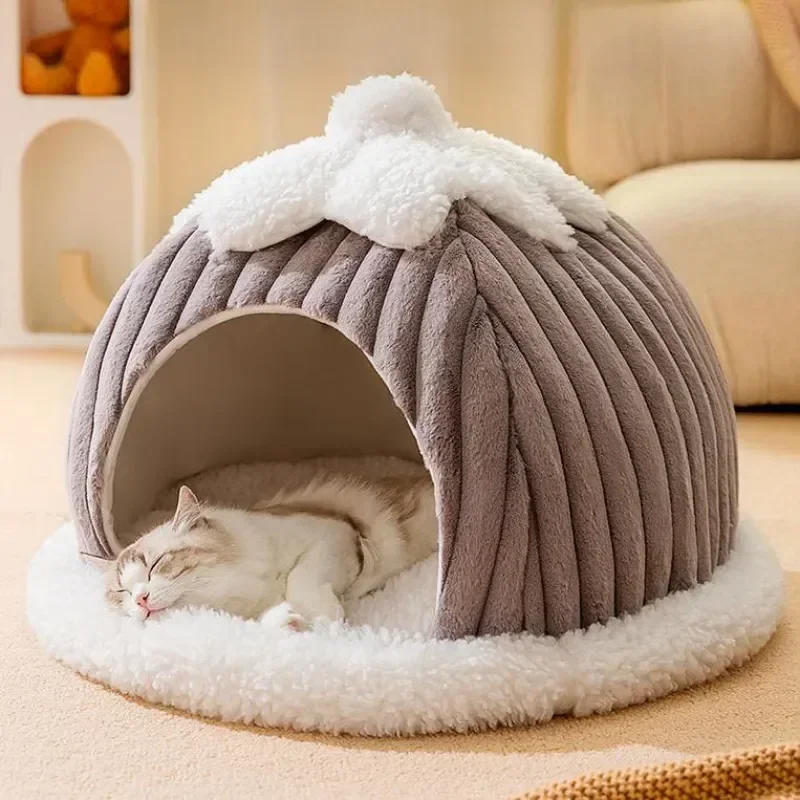 

Домик-пещера для собак, теплая кровать для щенков, мягкое утолщенное гнездо для сна, зимний домик для домашних питомцев