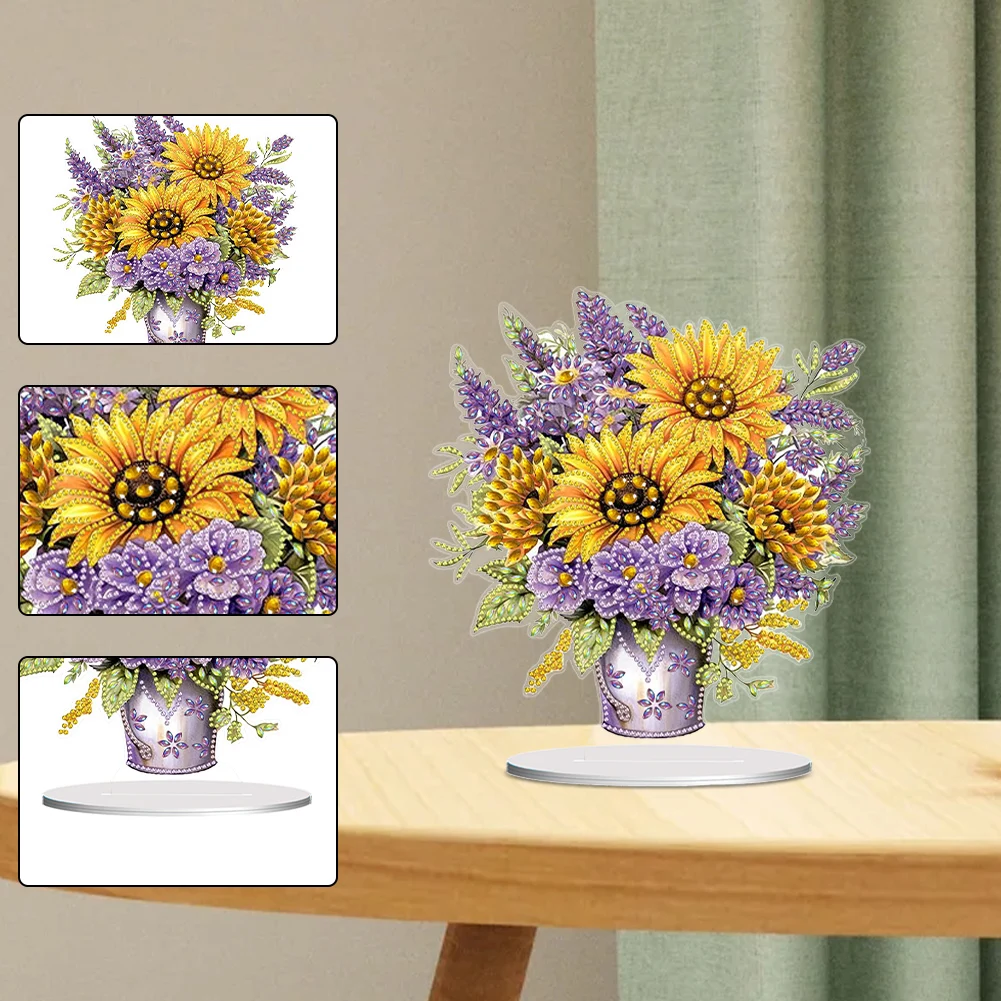2D/Flat Flower DIY Table Top Diamond Painting Ornament Kits Diamond Painting Desktop Decorations for Home Office Desktop Decor