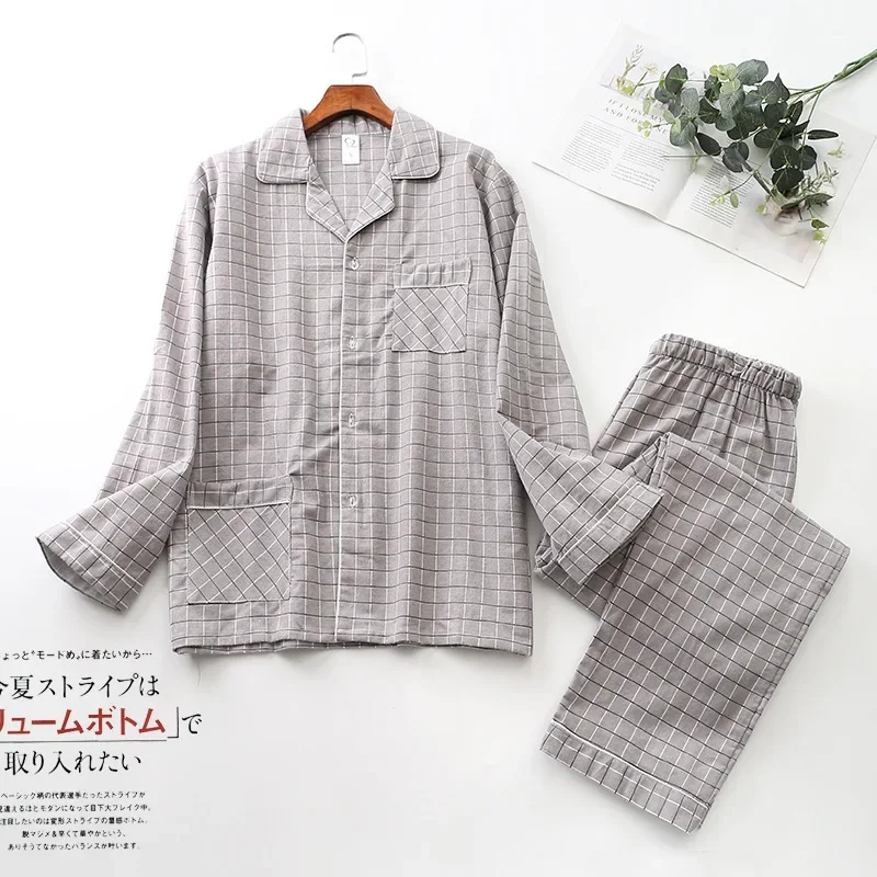 Men's Pajama Set Autumn and Winter Cotton Brushed Cloth Long-sleeved Cardigan Plus Size Homewear Suit