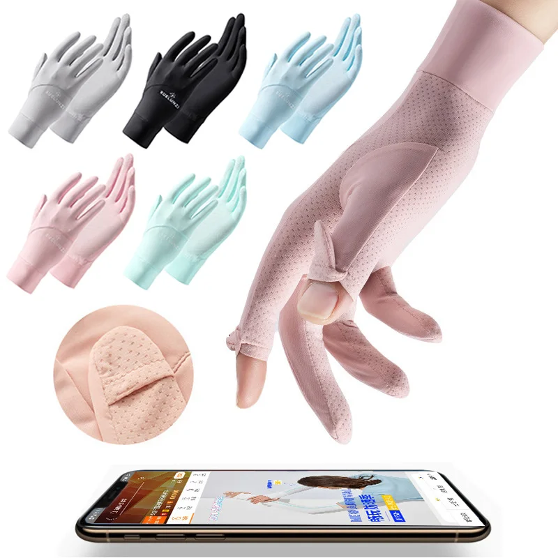 

Fashion Women Gloves Summer Anti-UV Sunscreen Ice Silk Thin Gloves Breathable mesh Full Finger Mittens Outdoor Driving Gloves