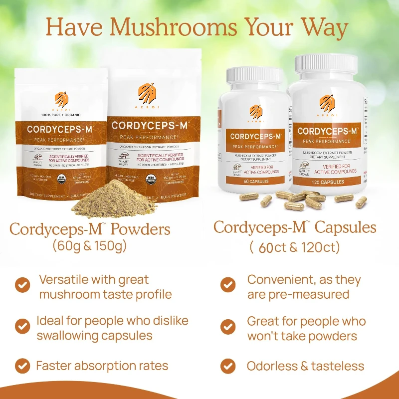 Cordyceps Capsules (Cordyceps Sinensis Mushroom Extract) 30/60 Count 1,000 Mg Provides Overall Stamina and Energy Support mushroom complex capsules