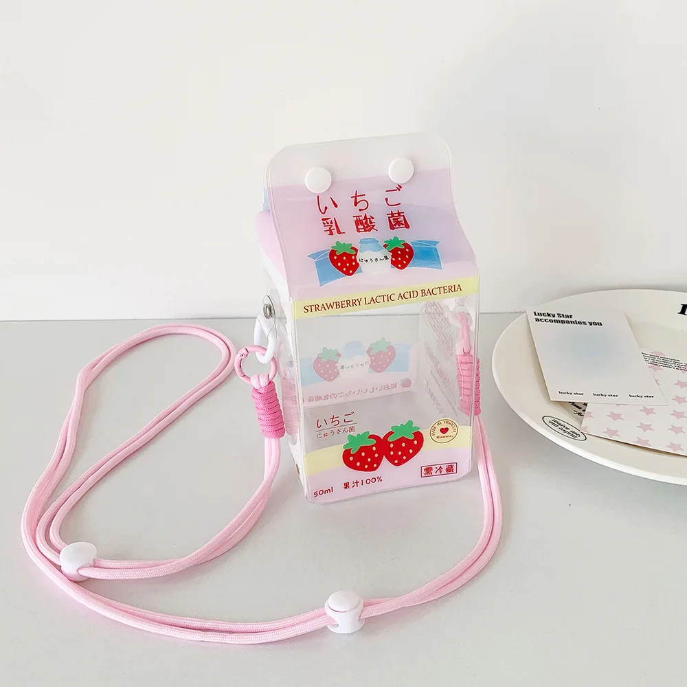 Ladies' kawaii Crossbody Bag Cartoon Cute Transparent Milk Box Funny New Shoulder Bag High-quality Doll Display PVC Storage Bag