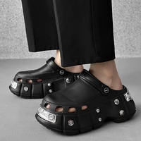 Men's Sandals with Metal Rivets and Hollowed-out Designs Thick-soled Soft and Anti-slip Trendy Flip-flops for Both Men and Women - Image 5