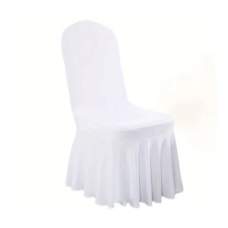 1pc White Thick High Elastic Stretch Chair Cover Wedding Spandex Pleated Skirt Chair Slipcovers for Party Banquet Decoration 5