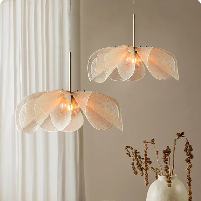 

Nordic Vintage Wabi Sabi Fabric Chandelier Living Dining Room Bedroom Bar Pendant Lamp Home Decor Lighting Hanging Light Fixture