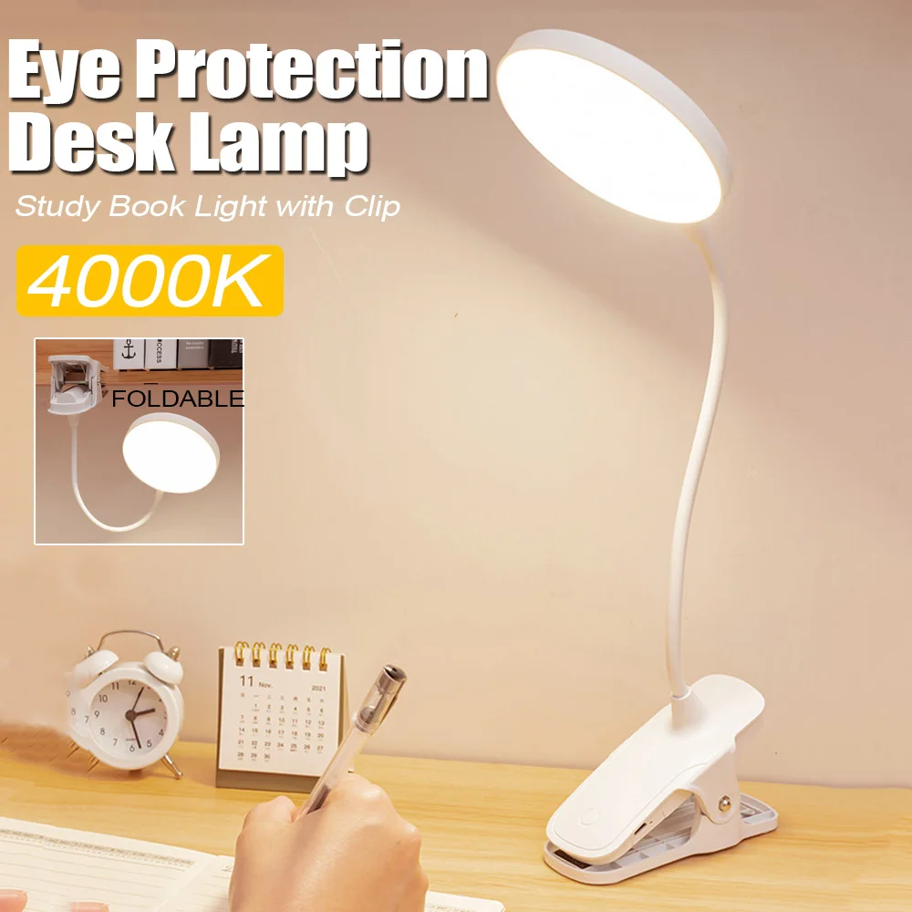 LED Desk Lamp LED Light Desk Lamp Book Light 4000mAh USB Rechargeable LED Clip Table Lamp 3 Levels Dimmable Eye Protection Portable Touch Reading Book Lamp Bedside Desk
