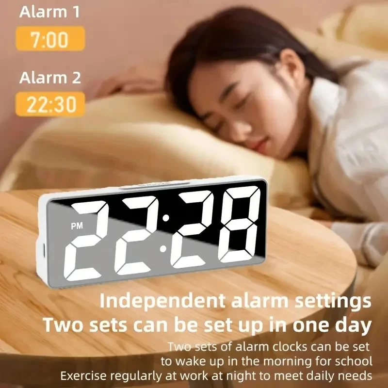 Digital Clock LED Alarm Clock Bedroom Electronic Desktop With Temperature Display Adjustable Brightness 12/24 Hours