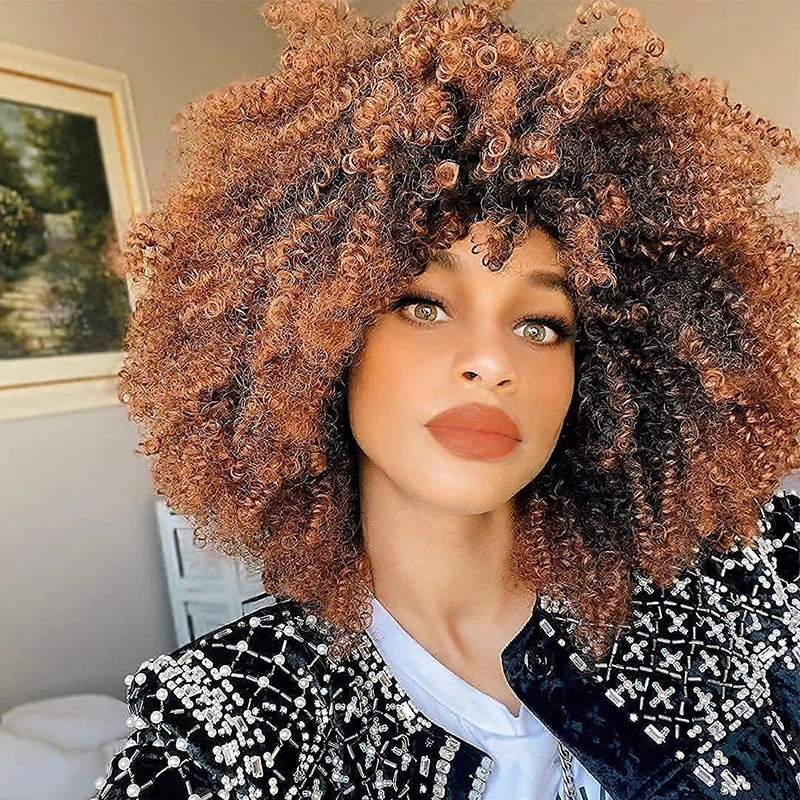 

Long Wavy Synthetic Wig with Bangs for Women, Heat Resistant Hair Wigs, Short Bob Curly Wig