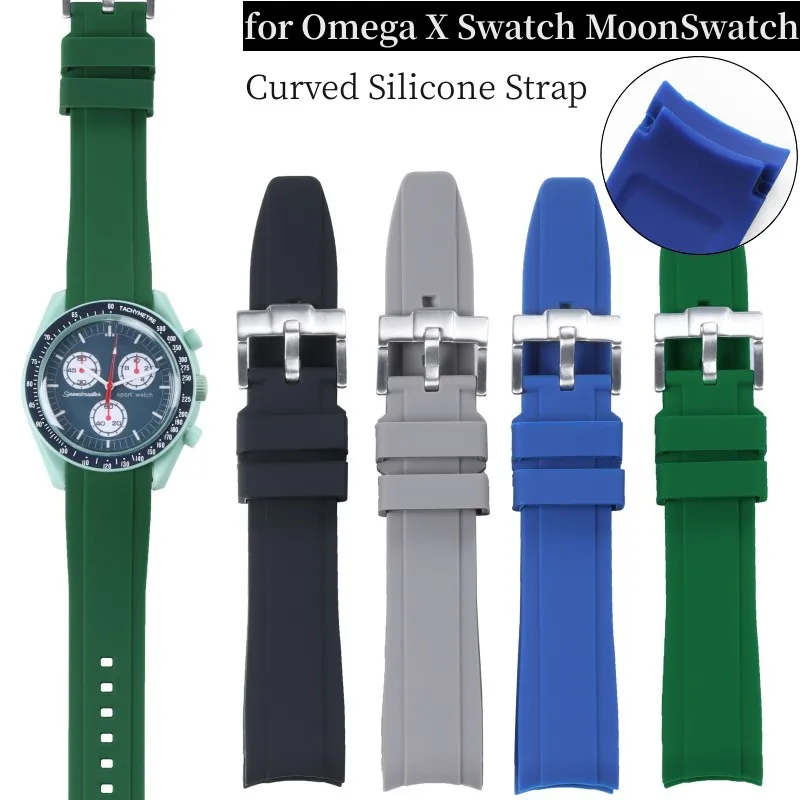 20mm Curved Rubber Strap For Omega X Swatch Moonswatch Silicone Watch