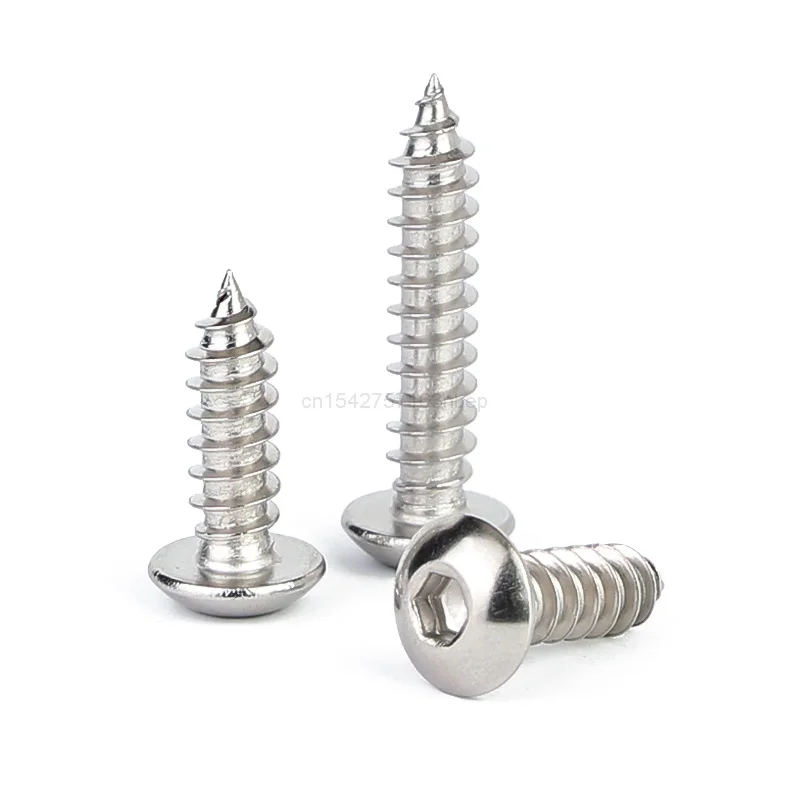 10/50pcs M3 M4 M5 M6 A2-70 304 Stainless Steel Allen Hexagon Hex Socket Button Round Head Self Tapping Wood Screw Length=6-50mm