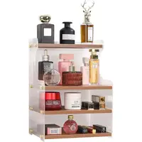 Makeup Organizer Acrylic Wood Vanity Storage Detachable Multifunctional Countertop Cosmetic Holder Space Saving Durable Easy 2
