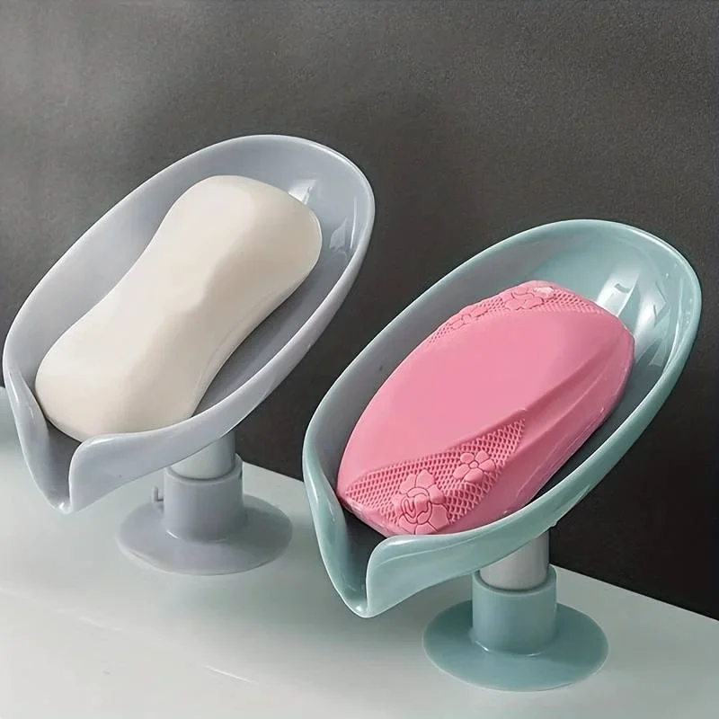 

2pcs Drain Soap Holder Leaf Shape Soap Box Suction Cup Tray Drying Rack for Shower Sponge Container Kitchen Bathroom Accessories