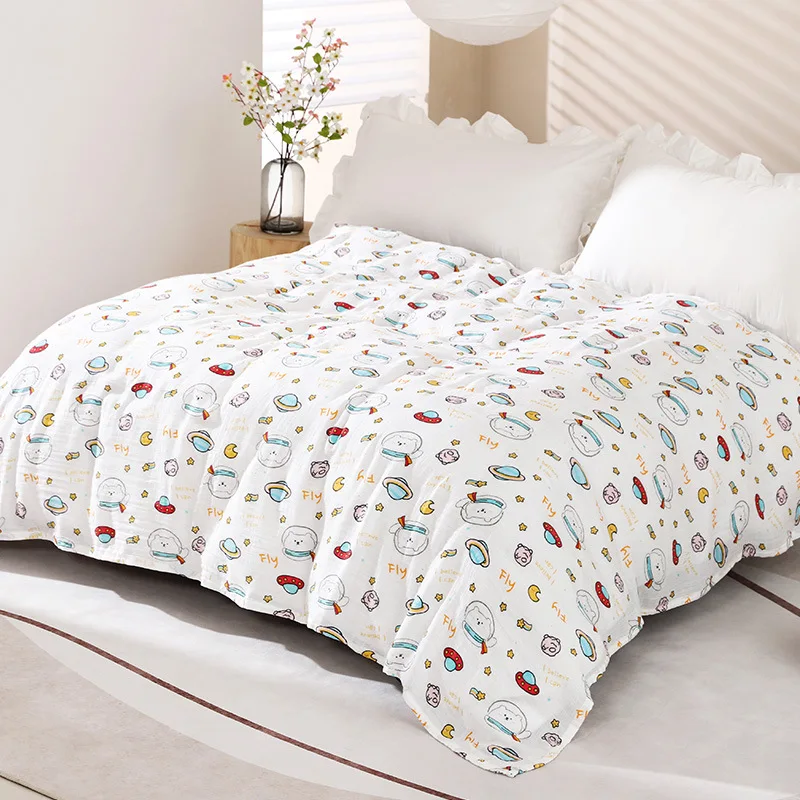 150x200CM Baby Summer Cool Blanket Bamboo Cotton Breathable Sweat-absorbing Double Gauze Blanket Home Children Adult
