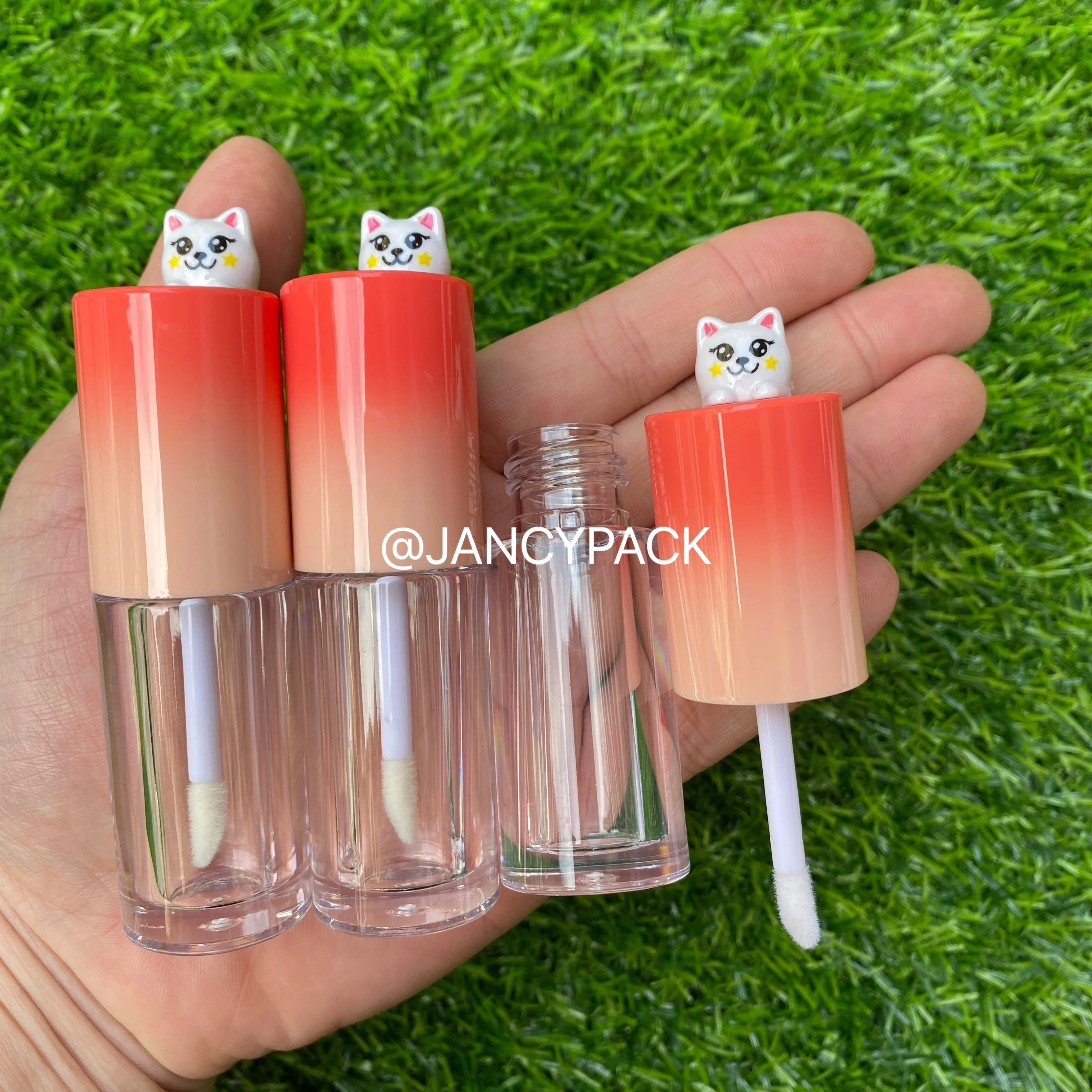 4ml Cute Cat Shaped Orange Lip Gloss Tubes Wands Lip Glaze Container