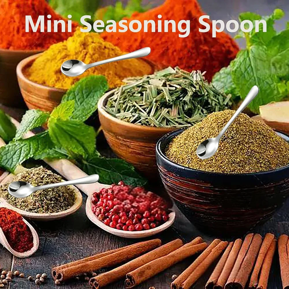 8pcs Stainless Steel Seasoning Spoon Small Round Spoon Mixing Polished Home Kitchen Tableware 7.5x1.6cm ﻿