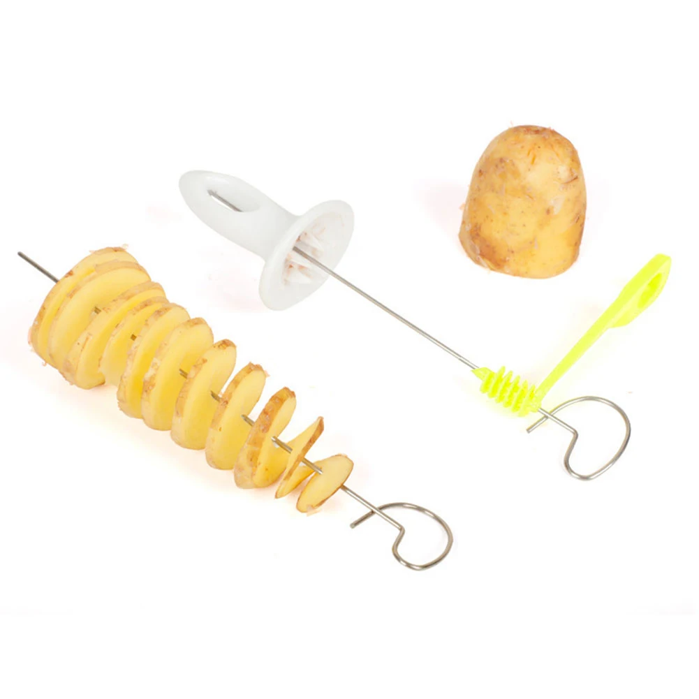 Spiral Potato Cutter with 4 Stainless Steel Sticks Tornado Potato Slicer Manual Twisted Potato Slicer Kitchen Gadgets