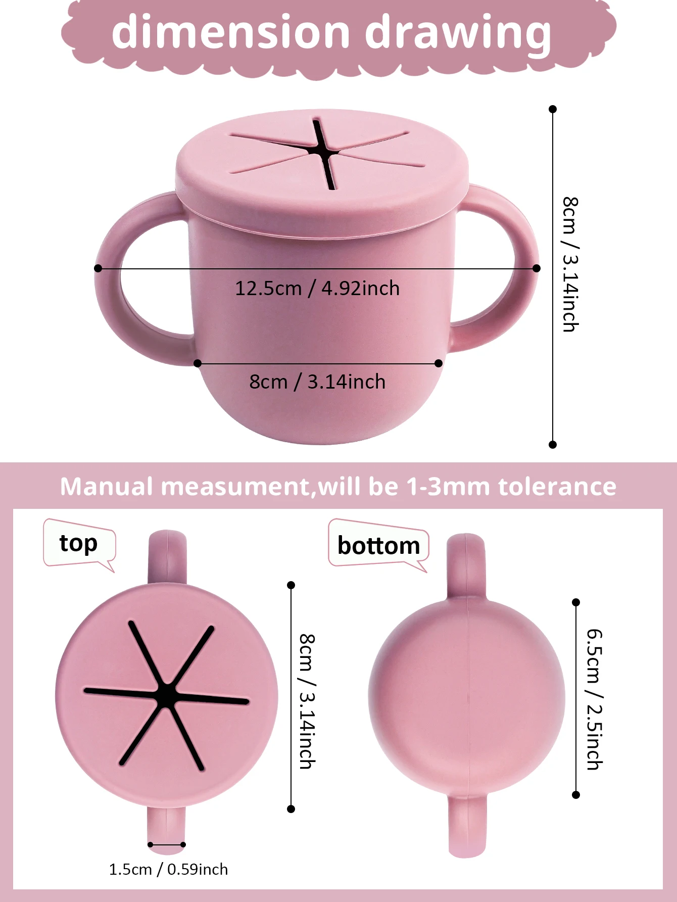 1PC Baby Silicone Snack Cup Portable Snack Cup with Easy-Grip Handle-Soft Food-Grade Silicone for Fun, Spill-Resistant Outdoor
