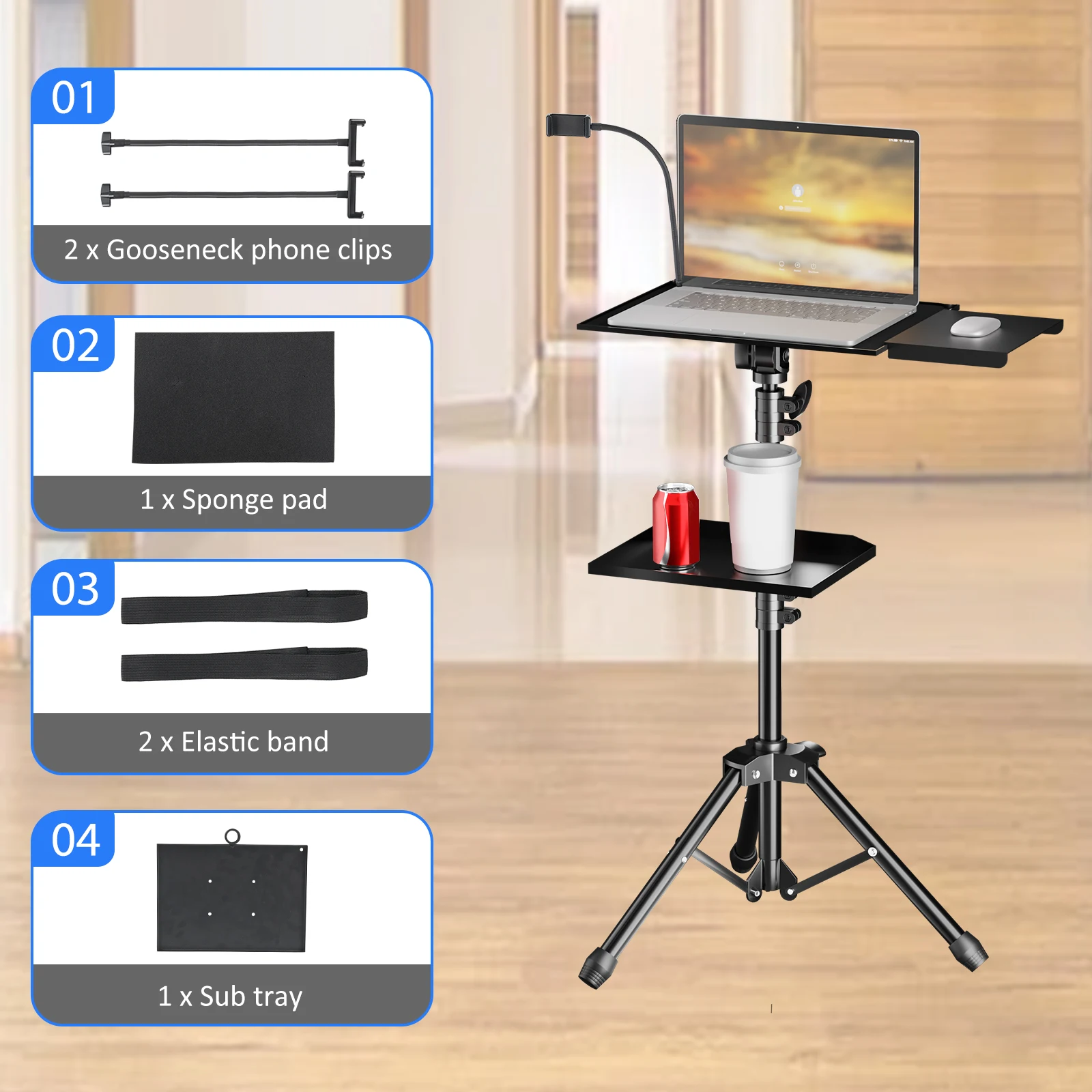 SH 90/125/145CM Projector Tripod Stand With Trays Laptop Tripod, Portable Projector Floor Stand Adjustable Height With Hose Clip 1 SH 90/125/145CM Projector Tripod Stand With Trays Laptop Tripod, Portable Projector Floor Stand Adjustable Height With Hose Clip