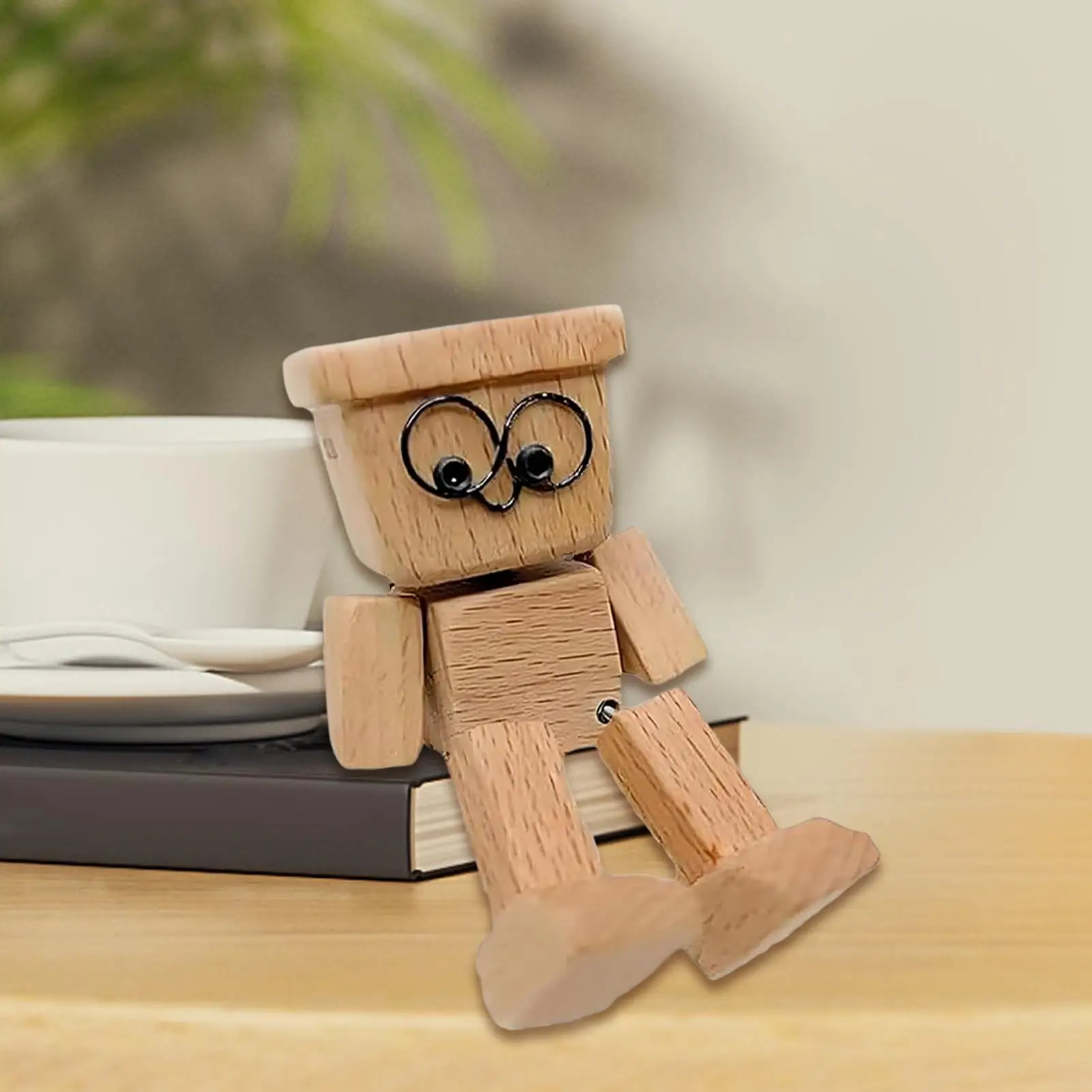 Shaking Wooden Man Figurine Car Decoration Dashboard Decor Car Ornaments Leg-swinging Robot Figurine Cute Wood Man Creative Gift