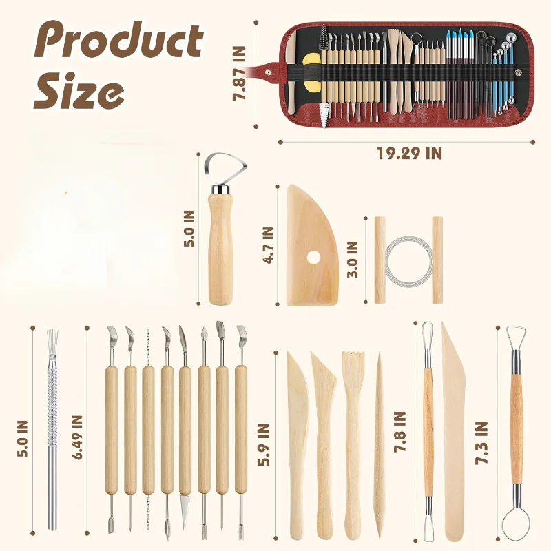 Kit 12 Strumenti Per Modellare Argilla E Ceramica | Doppia Punta In Legno E Metallo Per Adulti E Bambini - 2