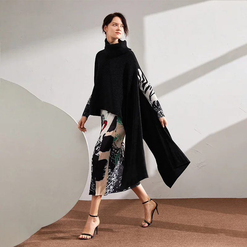 

Miyake-Women's Pleated Shirt, Female Loose Shawl, Monochromatic, Changeable, Versatile, Fashion Clothes, Spring, New, 2022
