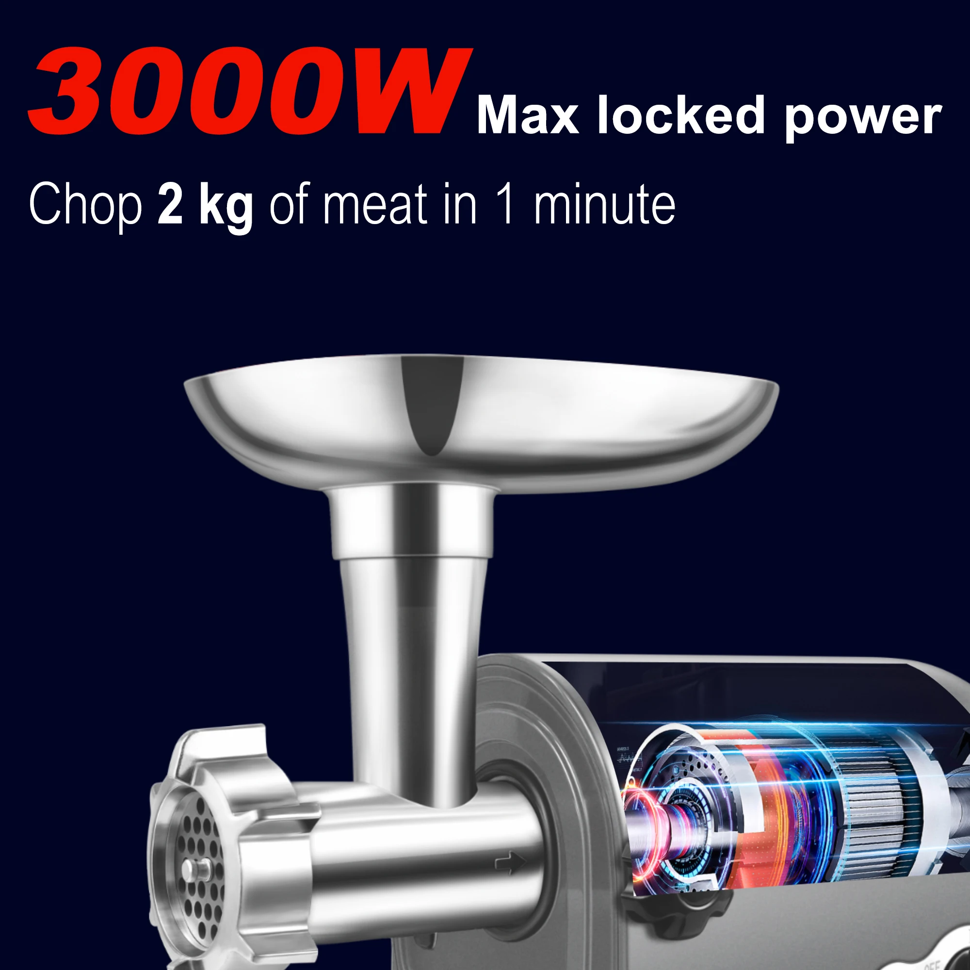 Electric Meat Grinder Heavy Duty 3000W Max Powerful Kitchen Meat Chopper Sausage Stuffer Mincer Slicer Food Processor Sonifer 3